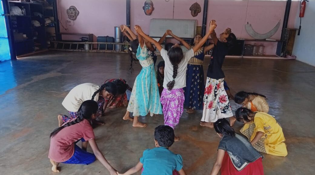 High School children prepare for Folk Dance at Bandhavi