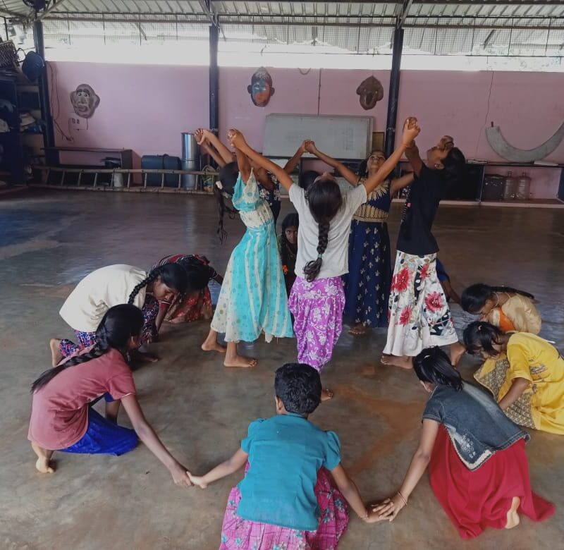 High School children prepare for Folk Dance at Bandhavi